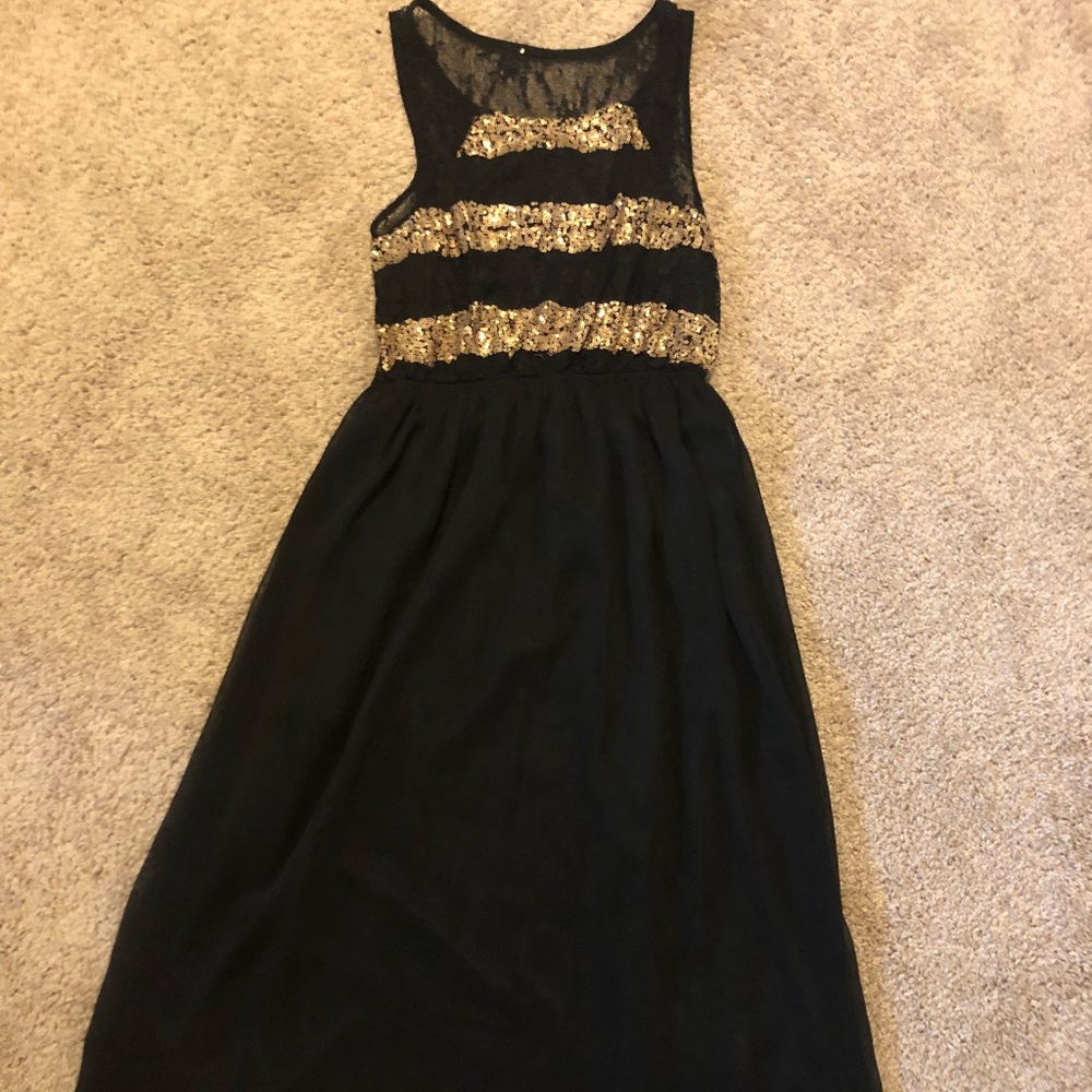 Gold striped midi dress